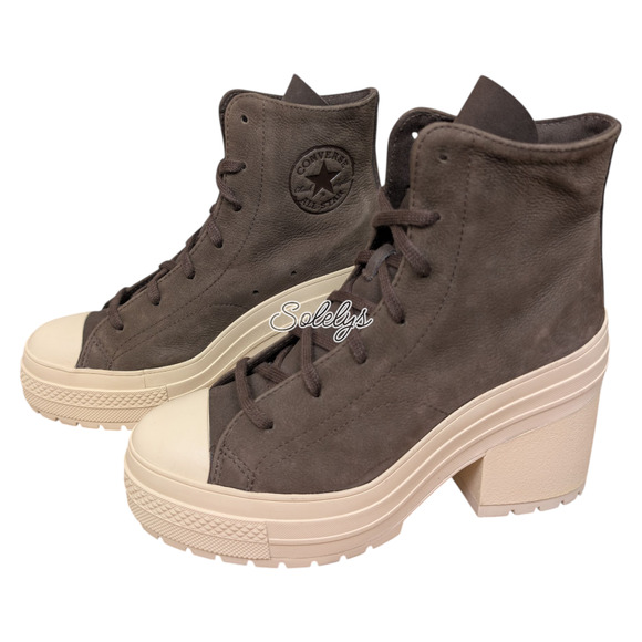 Converse Chuck 70 De Luxe Heel Platform Nubuck Leather Coffee Sneaker Boot 8.5 - Picture 4 of 9